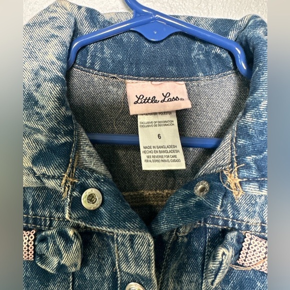 Little Lass Toddler Girls Denim Acid Wash Jean Jacket Size 6 Unicorn Sequins - Picture 2 of 3